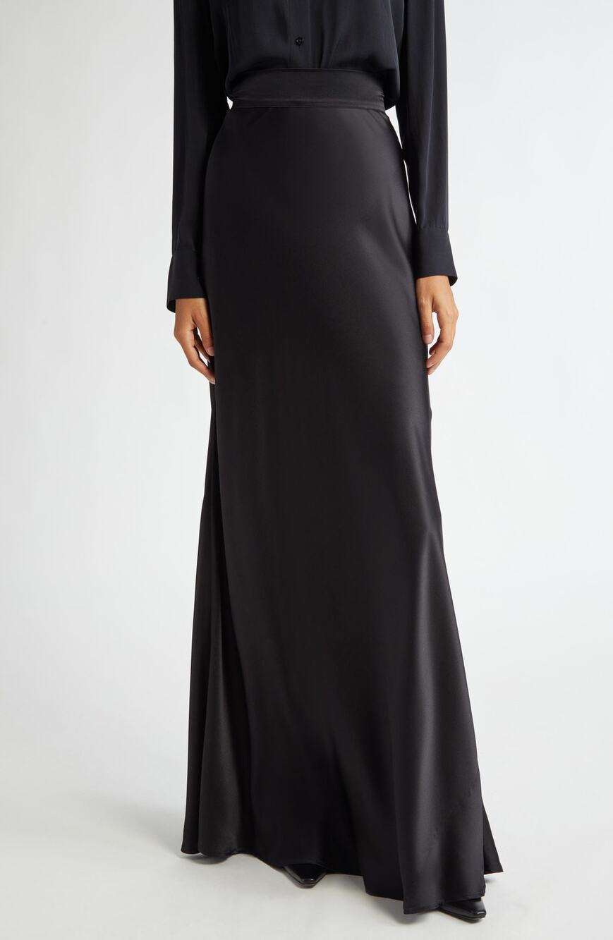 L'AGENCE Ryker Bias Cut Silk Maxi Skirt Black - 2